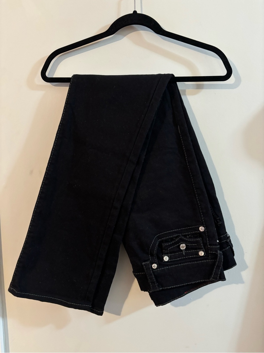 True Religion Black Bootcut Jeans with Contrast Stitching